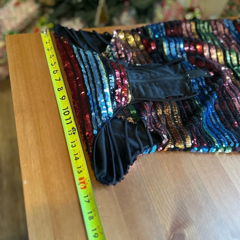 Privy Medium Sexy Party/Holiday Multicolor Sequin Striped Dress Side Cutouts